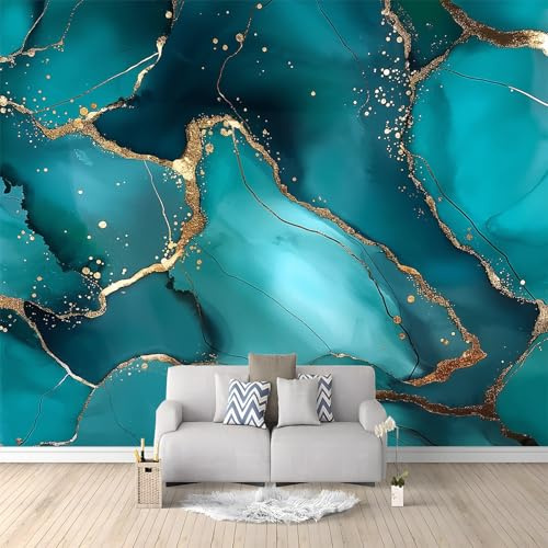 Papier Peint Intissé Marbre Turquoise 250x175 cm, Panoramique Moderne, Tableaux Muraux Tapisserie Photo, Papier Peint Mural pour Salon, Chambre, Fond Décor TV