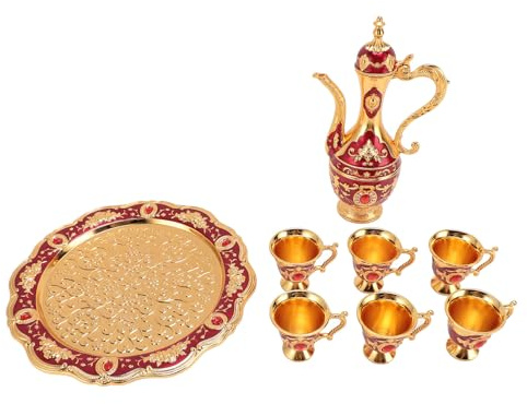 LOCADENCE Set da Caffè Vintage, Set da Tè Turco Europeo Vintage con 6 Tazze da Caffè e Vassoio da Tè Set da Teiera di Lusso per Tavolo da Pranzo, Tavolino da Caffè, Tavolo (Gold Red)