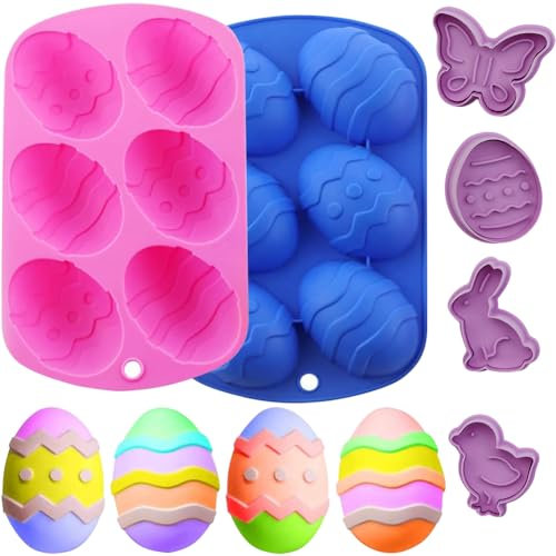 Silikonform Ostern, 6 Stück Ostereierformen Silikon Moulds, Ausstechförmchen Ostern Hase, Küken, Osterei, Silikon Schokoladenformen Ostern für Machen Schokolade, Kuchen, Kekse, Handgefertigte Seife