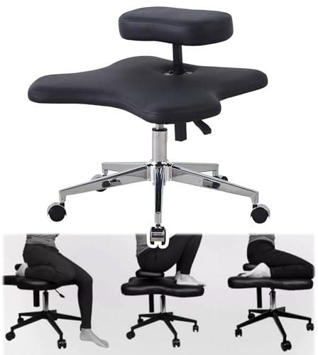 Kniestuhl Kniender Bürostuhl Schwarz, Höhenverstellbarer Ergonomischer Stuhl mit gekreuzten Beinen ohne Rückenlehne, Tragfähigkeit 130 kg