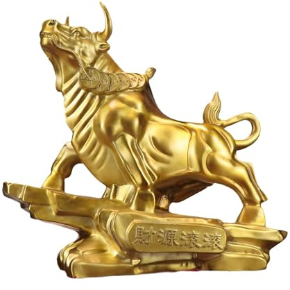 Pevfeciy Skulptur Heimdekoration stier Figur(Feng Shui) repräsentiert Glück des Lebens Reichtum Messing Stier für Home Office Schreibtisch Geschenk Dekor,XL