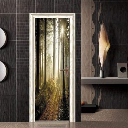 Türbekleben Wald Türtapete, Selbstklebend TürPoster Wald Türbilder, 3D Fototapete Türfolie Poster Tapete Türaufkleber Tür Tapeten 90 x 210 cm q3102