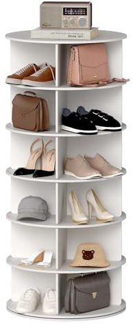 bimiti Schuhregal mit 6 Ebenen Drehbares Schschrank Runder, Multifunktionale Schuhablage Schmal, Schuhständer Vertikal, Organizer Platzsparend, Standregal Lagerregal Eckregal Freistehend Weiß