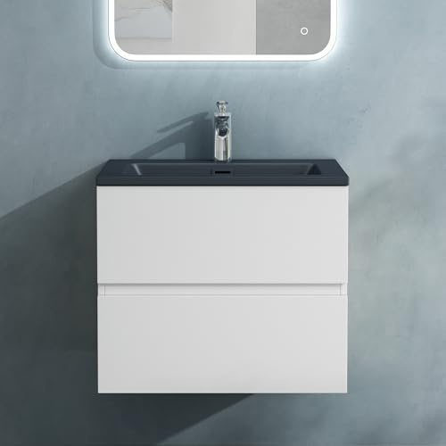 doporro Badmöbel-Set Waschbecken-Unterschrank 60 cm in Matt weiß | Wandhängendes Badmöbel-Set mit Mineralguss-Waschbecken, Soft-Close-Schubladen & E1-Platten – pflegeleicht & stilvoll