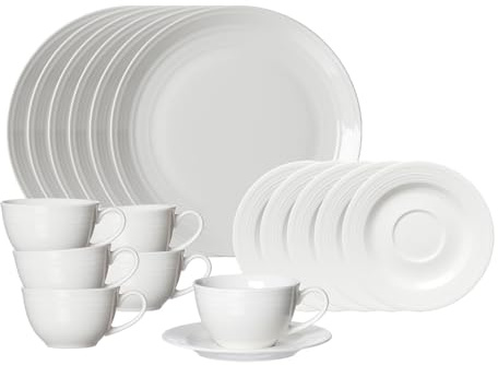 Ritzenhoff & Breker Levi Kaffeeservice für 6 Personen, 18-teilig, Kaffeegeschirr in rustikalem Stil, Spülmaschinenfest, Porzellan, Weiß