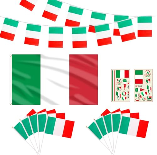 Jeu de Drapeau Italien-Italien Bunting Drapeau Drapeaux Italiens à la Main Tattoos Stickers Italiens Décoration de Fête Patriotique Fête Nationale Italienne Coupe du Monde de Football
