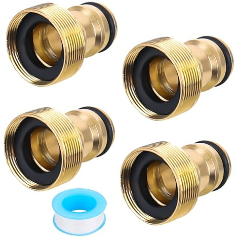 YHNDECO 4 conectores universales para grifo mezclador, adaptador de manguera, adaptador de manguera, acoplamiento rápido, manguera de jardín (rosca exterior, dorado)
