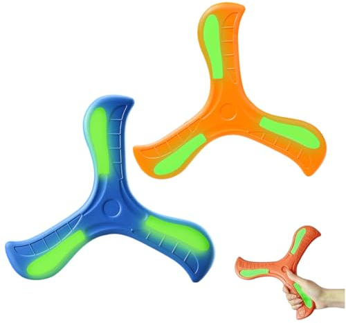 WUSJCOF 2 Stück Dreiflügelig Bumerang Wurfspiel für Kinder, Kühle Nachtfluoreszenz,Blau, Orange