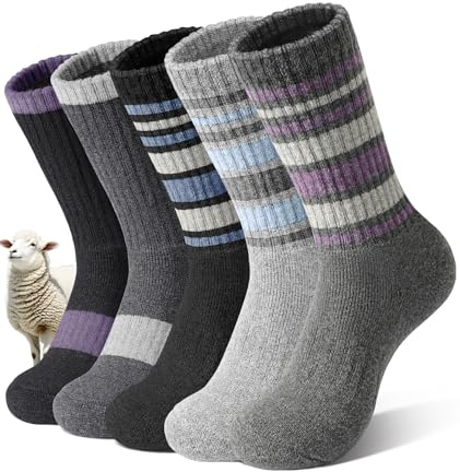 SIMIYA 5 Pairs Merino Wool Socks Womens Thermal Socks Winter Breathable Thick Hiking Walking Sock Cozy Cushion Warm Sock 3-7