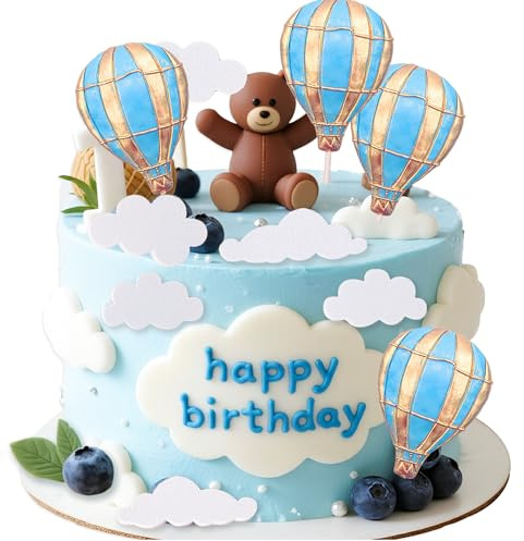 LaVenty ballon à air chaud bleu décoration gâteau nuages accessoires | ballon à air chaud bleu décoration gâteau nuages accessoires pâtisserie sphère picoteries desserts fête bébé anniversaire