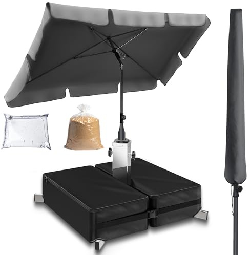 4smile Sonnenschirm Balkon 3-in-1 SET – Balkonschirm rechteckig mit UV50+-Schutz, 200 x 125 cm, inkl. Schirmständer und Schirmhülle – passend für Terrasse & Balkon