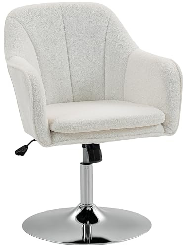HOMCOM Fauteuil de Salon en Polaire Teddy, Chaise pivotant à Hauteur réglable, Fonction de Bascule, Coussin rembourré, Fauteuil de Chambre, Salon, Bureau, Blanc
