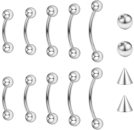 Besyvvin 10stk Curved Barbell 1,2mm Piercing Lippe Augenbrauen Septum Rook Daith Banane Silber 6/8/10/12/14mm