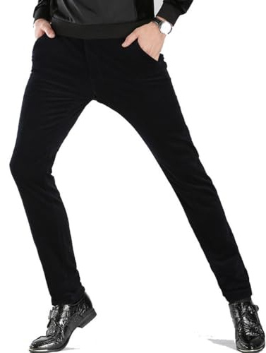 Oanviso Homme Pantalon en Velours Hiver Chaud Chino Pantalons avec Poches Vintage Élastique Business Doux Slim Fit Pants de Costume Coupe Droite A Noir M