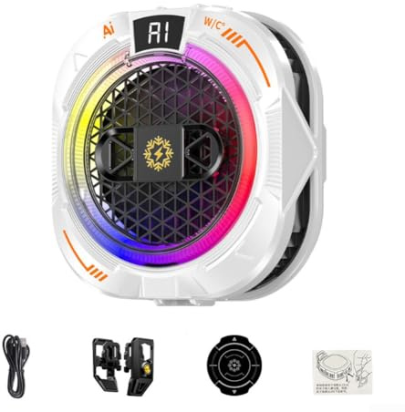 För speltelefonkylare 24 W med smart temperaturavkänning, låg ljudnivå, magnetisk och kläm-på-monteringsalternativ, RGB LED-lampor för personlig kylning (vit)