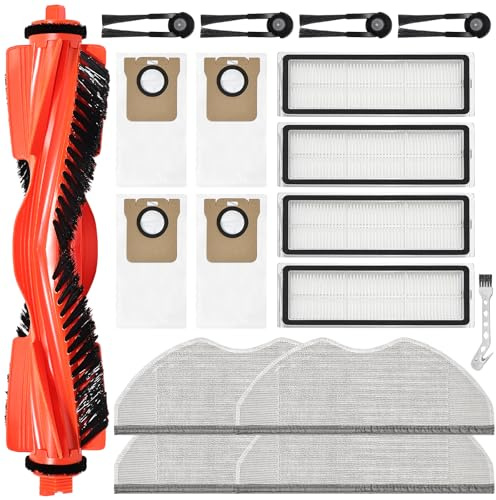 DianSung 17PCS Accessories For Xiaomi H40 OV51 Vacuum Cleaner Replacement Part,1 Roller Brush, 4 Pad Cloths, 4 Filters, 4 Dust Bags, 4 Side Brushes