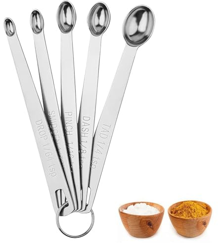 Messlöffelsets, Mini Edelstahl Messlöffel mit Skala, Metall Löffel Set Spoons Set für Backmessen Trockenrationen und Flüssigkeit, Messlöffelsets zum Backen Kochen Küchenzubehör, 5 Stück