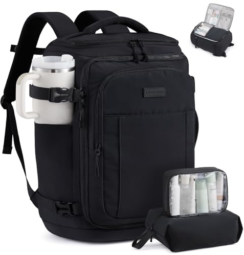 LOVEVOOK Travel Backpack for Women & Men, 28L Airline Approved Personal Item Carry On Backpack, Lightweight with 2 Packing Cubes, Waterproof Daypack for Work, Gym & Weekend Travel, Black