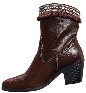 Eleganti stivaletti in stile britannico con nappe tacco a blocco, alla moda stivali di media altezza per ogni stagione., marrone, 41 EU