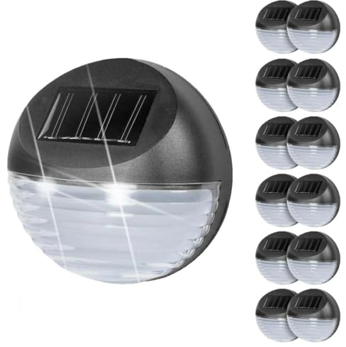 GEEZY Solar Fence Lights, Set of 12 – Cold White LED, Black, Auto On/Off Dusk-to-Dawn, Water & Weather Resistant – Solar Lights Outdoor Garden for Walls, Fences, Decks