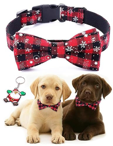 Moonpet Weihnachten Katzenhalsband Hundehalsband mit Fliege - Süße Mode für kleine mittelgroße Hunde-XS
