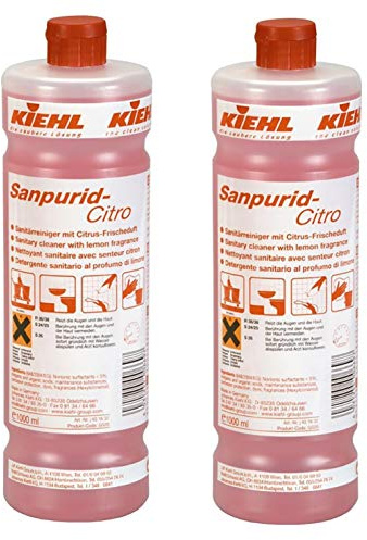 Sanitärreiniger - Kalklöser - WC Entkalker - Urinsteinlöser | mit Profi Microfasertuch rot (2 Flaschen=2 Liter)