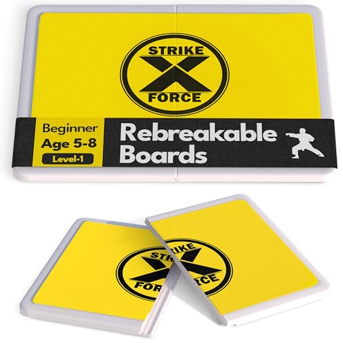 STRIKEXFORCE Rebreakable Breaking Board for Martial Arts - Yellow, Difficulty Level 1 (Easiest) - Taekwondo & Karate Training for Kids & Beginners