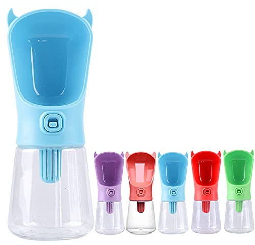 PJDDP Bouteille Portable Chien d'eau avec Filtre 350ML pour Chiens Chats Animaux Voyage Cup Bouteilles d'eau, Distributeur d'eau Pet Food Grade Antibactériennes Leak Proof BPA Extérieur Boisson,Bleu