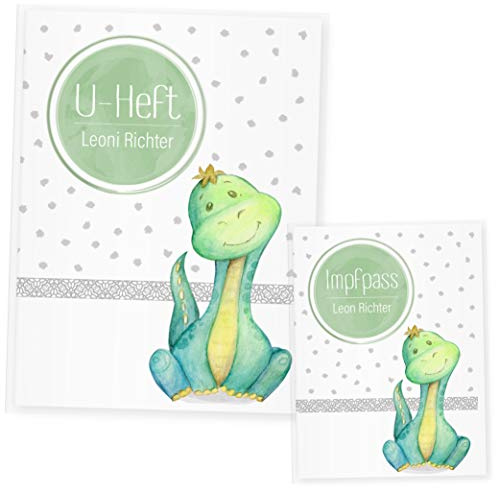 U Heft Hülle Dino Uhefthülle & Impfpass Hülle Set, (Uheft Set personalisiert, Dinosaurier 2)