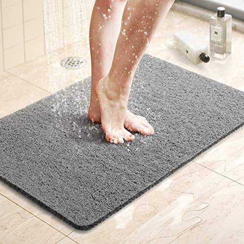 LuxStep Duschmatte, Badewannenmatte, 61 x 40,6 cm, rutschfeste Badematte mit Abfluss, schnell trocknend, PVC Luffa Badematte für Badewanne, Dusche, Badezimmer (phthalatfrei, grau)