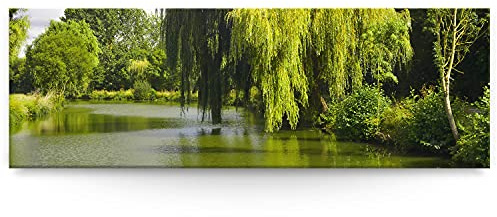 Eindrucksvolles XXL Panorama Landschafts Wand-Bild, Bäume, Weide am Fluss als Leinwandbild mit 150x50cm. Dieses große Bild setzt Ihr Wohnzimmer oder Schlafzimmer definitiv in Szene