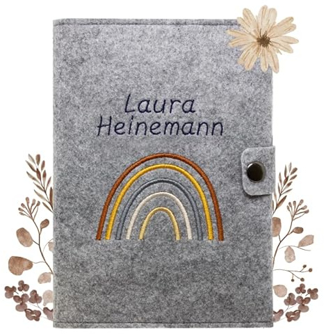 Mutterpasshülle Regenbogen Natural aus Filz mit Personalisierung | In Deutschland hergestellt I Mit Innentaschen für Versichertenkarte und Ultraschallbilder I Personalisiertes Geschenk für Schwangere