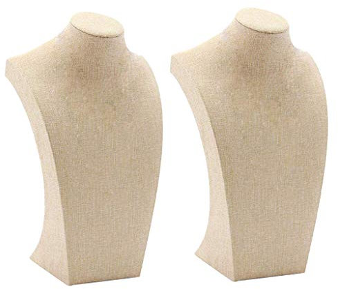 F Fityle 2 Pièces Collier Affichage Buste Bijoux Présentoir Support, Lin Beige - 115 * 200mm & 175 * 290mm