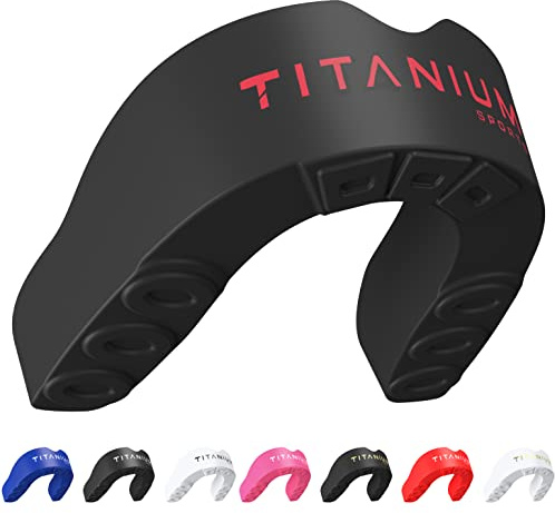Titanium Sports Premium Mundschutz – Slim Fit Sport Mundschutz mit Etui – Zahnfleischschutz für Kieferschutz bei Kontaktsportarten – Durable Boxen, MMA, Judo, Karate, Rugby, Hockey, Fußball Mundschutz