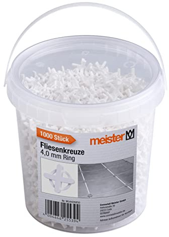 Meister Fliesenkreuze 4,0 mm – 500 Stück – weiß – Fugenkreuze | wiederverwendbar durch Ring – aus robustem Polypropylen – Fliesenzubehör und Fliesenverlegehilfe – weiße Ausführung