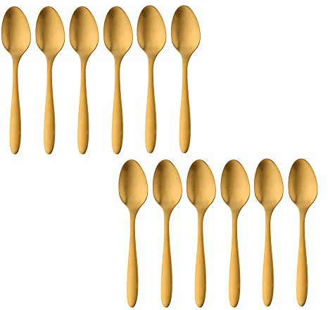 5.5 in/ 13.9cm Mini Tea Spoons Set of 12, TUPMFG Stainless Steel Coffee Espresso Spoons, Small Spoons for Coffee/Dessert/Tea/Appetizer, Dishwasher Safe(Gold)