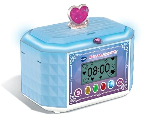 VTech - KidiSecrets, Ma Boîte à Bijoux Bleue, Coffre-Fort Secret 8 en 1 avec Code, Enceinte, 9 Jeux, Jouet Électronique Sons et Lumières, Cadeau Enfant de 4 Ans à 10 Ans - Contenu en Français