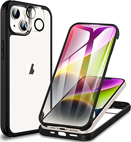 CENHUFO für iPhone 14 Plus Hülle, 360 Grad Schutzhülle mit Eingebautem Panzerglas Displayschutz und Kameraschutz Stoßfest Panzerhülle Bumper Full Cover Case Handyhülle für iPhone 14 Plus - Schwarz