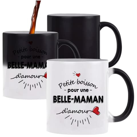 Planetee Mug magique thermoréactif Petite Boisson d'une Belle-Maman d'amour tasse change couleur chaleur idée cadeau famille Maman Fête des Mères Anniversaire Noël