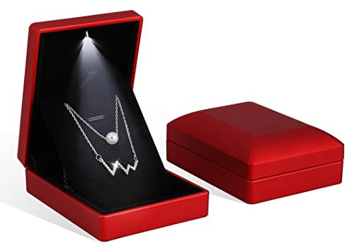 Rolin Roly 2PCS Scatola per Collana Regalo Scatola a Forma di Piazza per Pendente Collana LED Scatole Regalo Rosso per Gioielli Necklace Box with Light