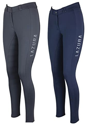 Lazura - Damen Reithose Amara | Reitleggings in Graphit | mit seitlichen Handytaschen | Vollbesatz mit Silikon-Grip | High Waist Vollbesatzreithose | Größe 44