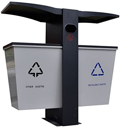 Cubo de basura para exteriores grande La basura de metal duradera se puede al aire libre, la clasificación de la clasificación de doble barril puede con cenicero, la limpieza extraíble de la basura, f