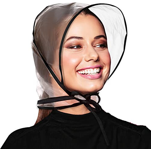 Lusofie 6 Stück Regenhaube mit Sonnenschirm Transparent Wasserdicht Regenschal Regenhaube Kopf Schützt Die Frisur Kunststoff Regenhut Damen Wasserdicht Regenmantel Regenkapuze