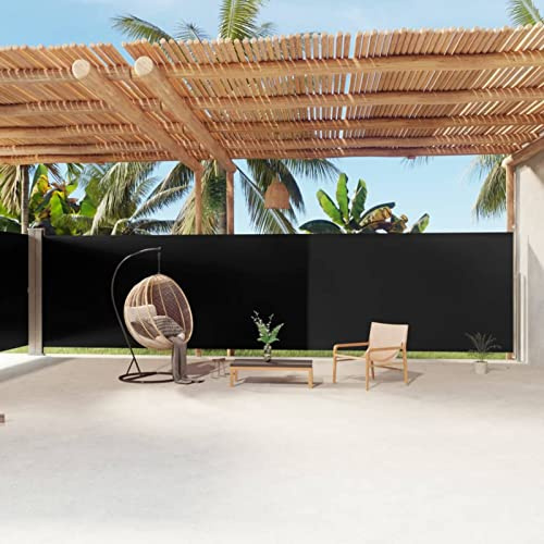 Festnight Gran Toldo Lateral Retráctil de Doble Cara Toldo Extensible de Balcón Toldos Impermeable Exterior para Balcón, Jardin y Terraza, Retrae Automáticamente, Negro 200x1200 cm