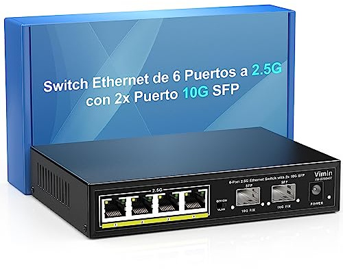 Switch Réseau non Géré VIMIN à 6 Ports Avec une Capacité de 2,5 Gbps, 4 Ports 2,5Gbase-T et 2 Ports 10G SFP, Capacité de Commutation Ethernet de 60 Gbps, VLAN, Compatible Avec les NAS 2,5 Gbps, AP, PC