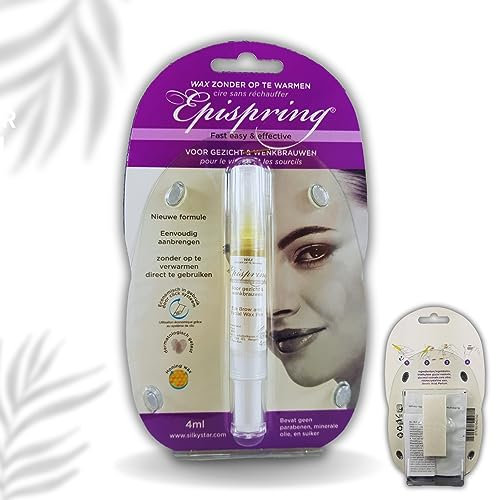 Epispring® Wachs Stift mit Streifen für Gesicht und Augenbrauen, Gesichtshaarentfernung, Wachs Entfernung von Augenbrauen, Damenbart und Härchen, Set mit Wachsstift 20x Streifen und Reinigungstuch