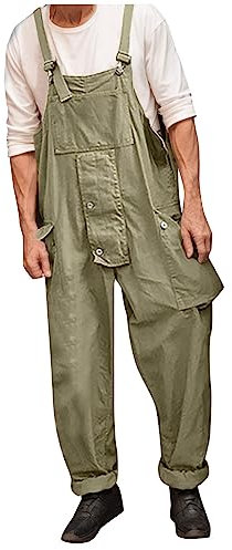 Salopette cargo pour homme - Salopette de travail rétro - Bleu - Salopette de travail une pièce - Jeans Dungarees - Coupe ample, Vert armée., L