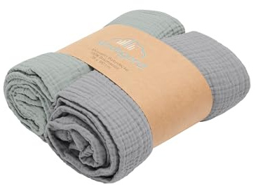Baby Coperta in mussola, 75 x 100 cm, in 100% cotone Oeko-TEX® di alta qualità, regalo per la nascita, coperta per gattonare, per ragazzi e ragazze (blu bambino)