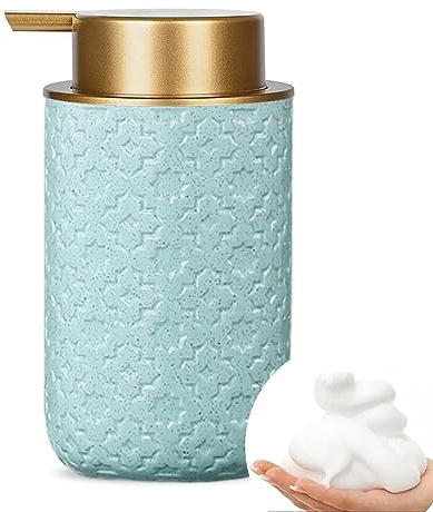 Foaming Soap Dispenser With Gold Pump, Ceramic 12 Oz Refillable for Kitchen, Bathroom, Sanitizer, Shower Gel, Hand Wash (Green)