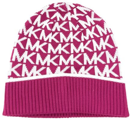Michael Michael Kors Damen Beanie-Mütze mit Mk-Logo, Deep Fuchisa Cream, Einheitsgröße